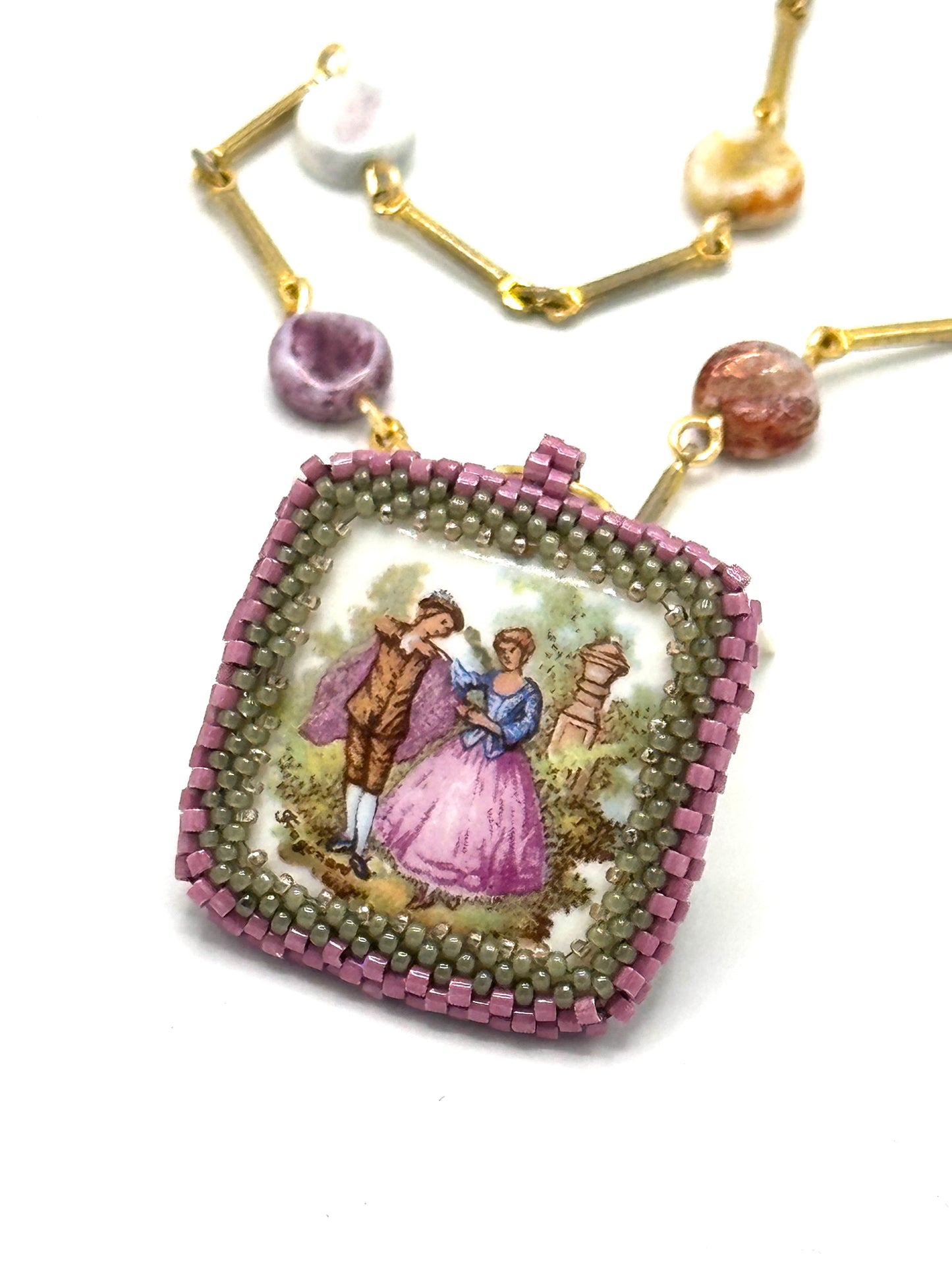 Square Pink and Green Georgian Figures Necklace | Hopetown & Hunter