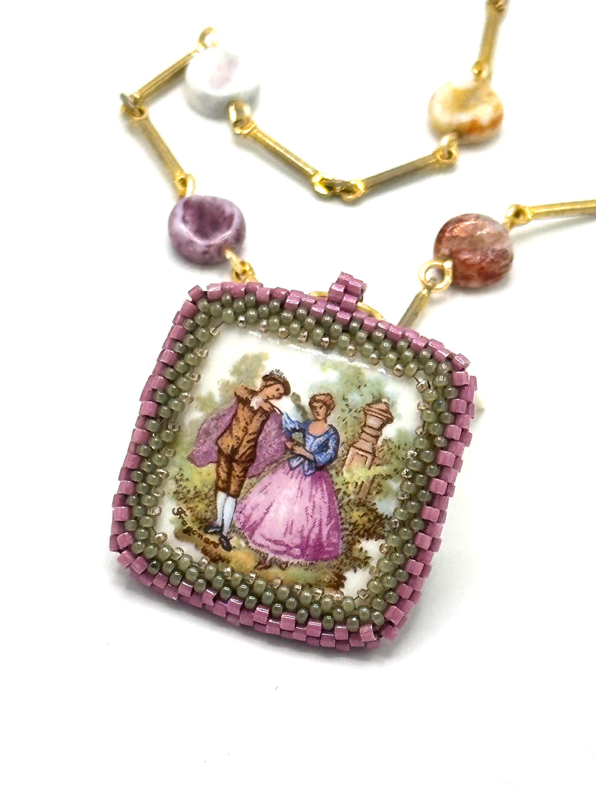 Square Pink and Green Georgian Figures Necklace | Hopetown & Hunter