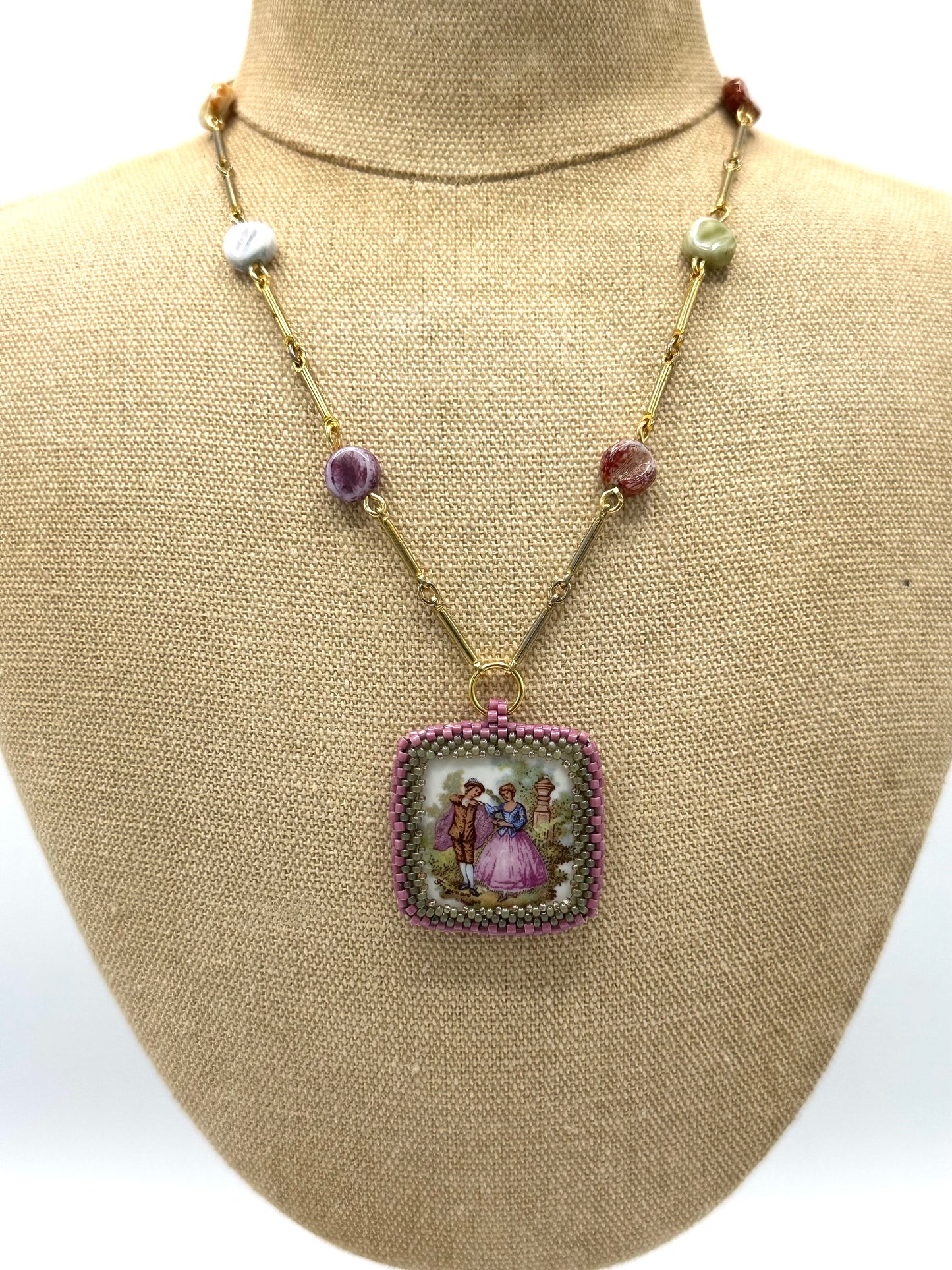 Square Pink and Green Georgian Figures Necklace | Hopetown & Hunter