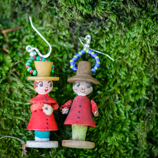 Tiny Red Vintage Folk Art Figure Earrings | Hopetown & Hunter