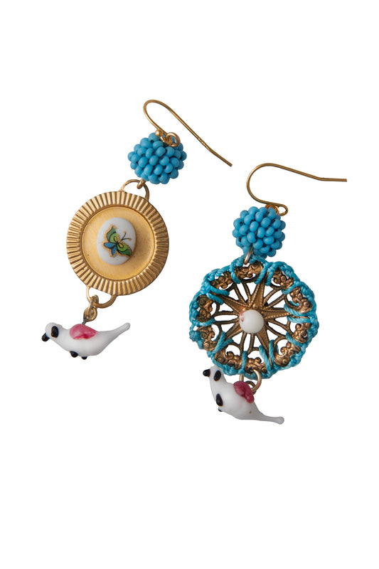 Tiny White and Pink Vintage Bird Charm Earrings | Hopetown & Hunter