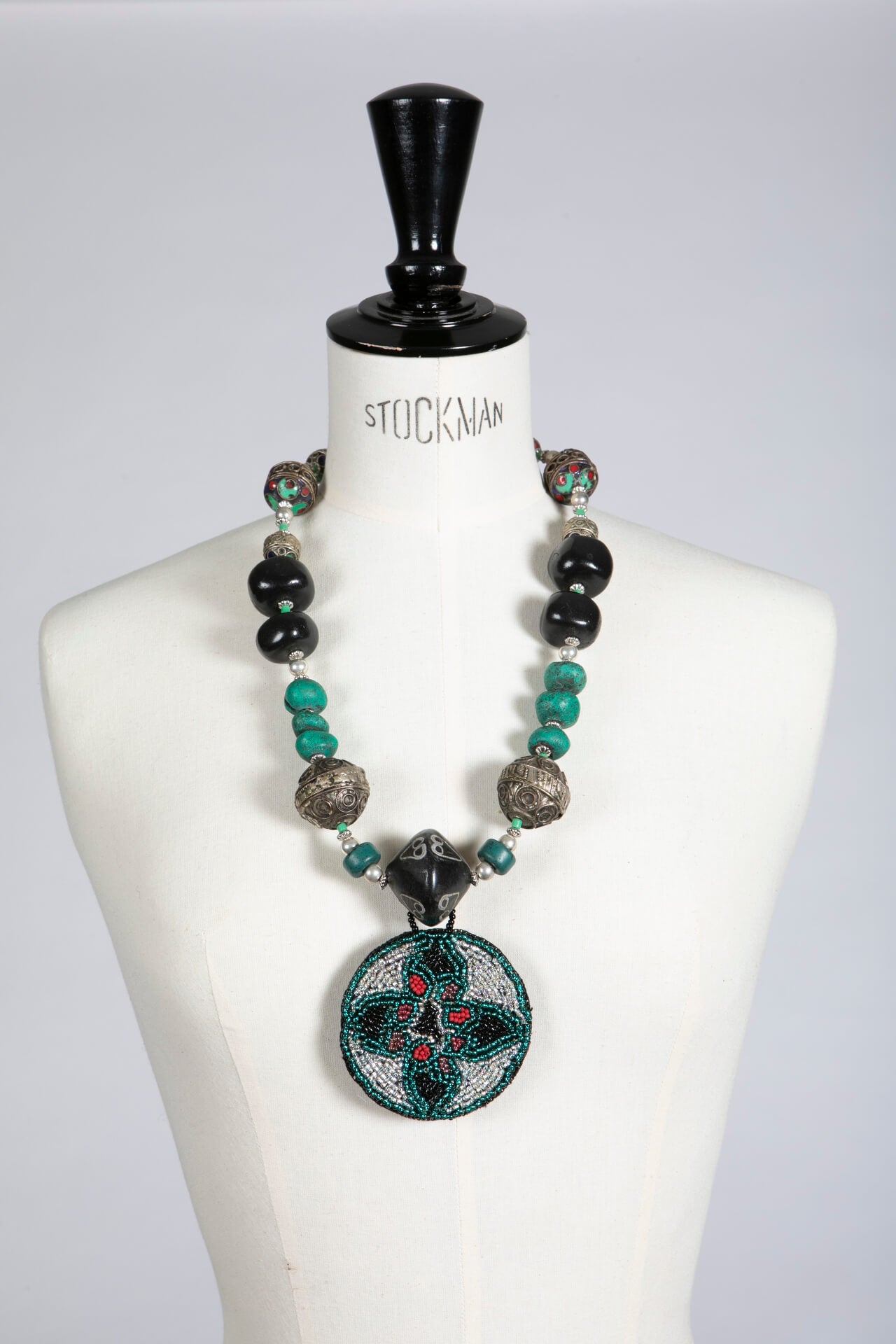 Tribal Necklace with Handbeaded Round Pendant