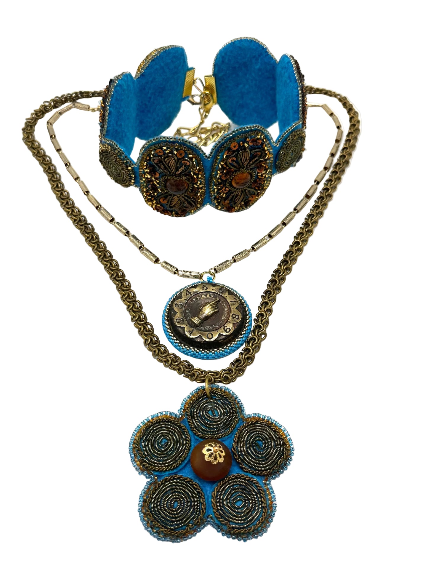 Turquoise and Bronze Vintage Textile Choker | Hopetown & Hunter
