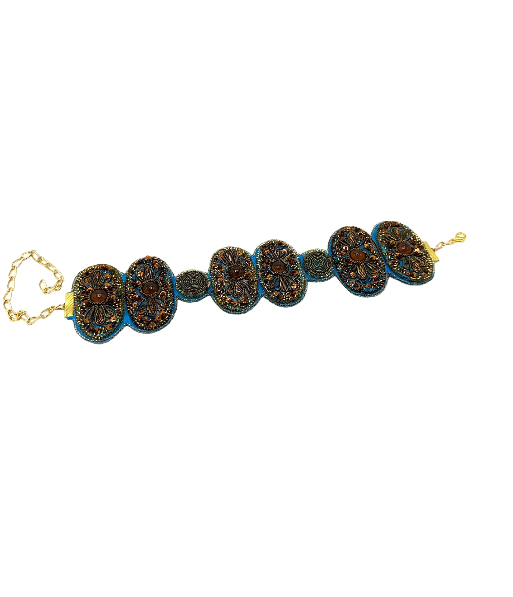 Turquoise and Bronze Vintage Textile Choker | Hopetown & Hunter