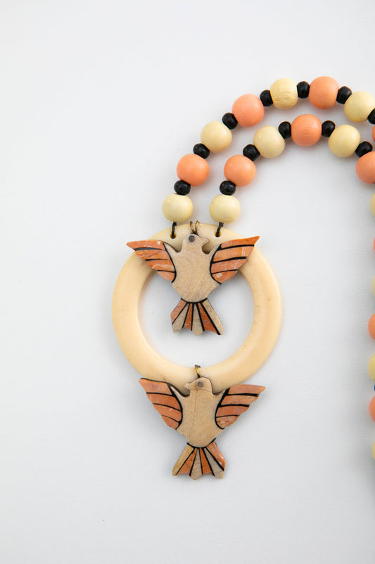 Upcycled Vintage Baby Teether and Bird Necklace