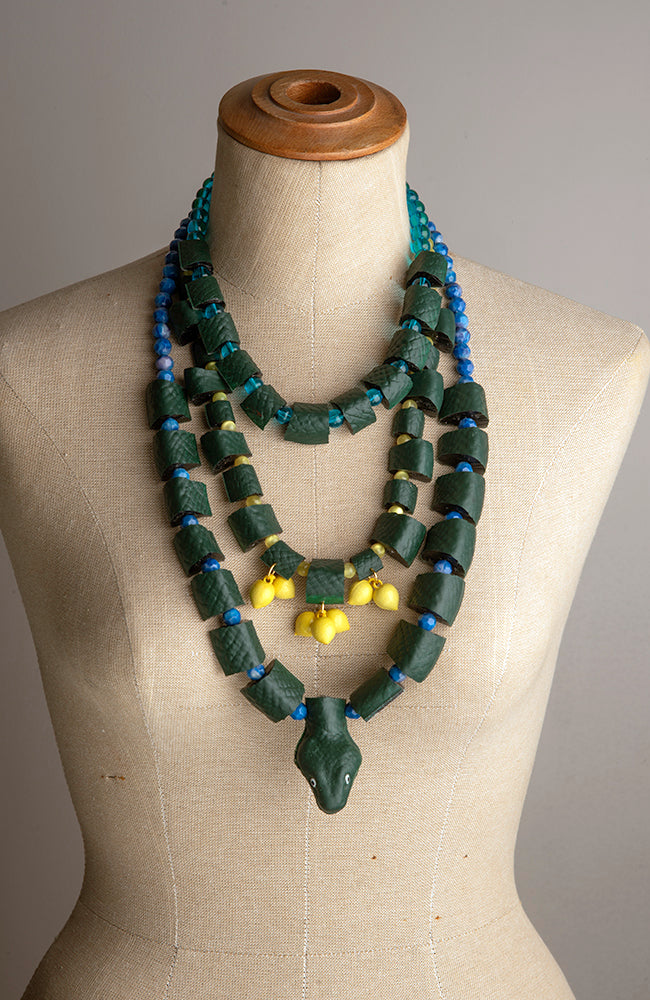 Upcycled Green Rubber Snake Necklace | Hopetown & Hunter