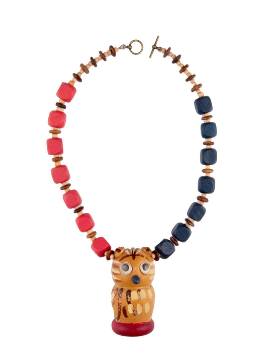 Upcycled Wood Owl Salt Pot on Pink and Blue Necklace | Hopetown & Hunter