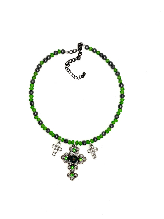 Upscale Silver And Green Cross Necklace | Hopetown & Hunter