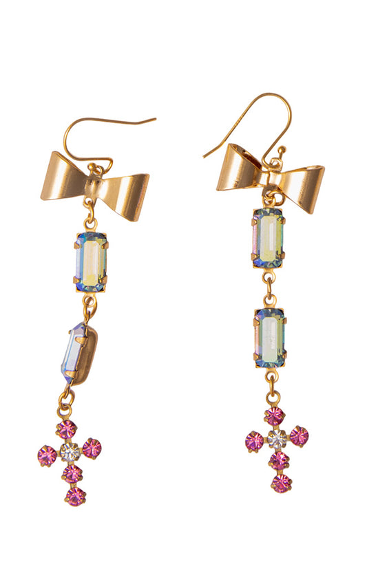 Vintage Blue And Pink Bow Drop Earrings | Hopetown & Hunter