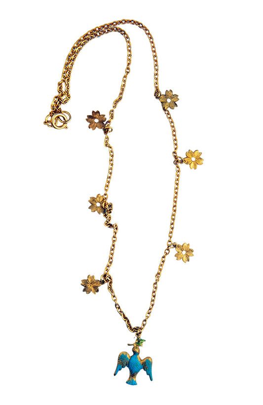 Vintage Blue Bird Necklace With Charms