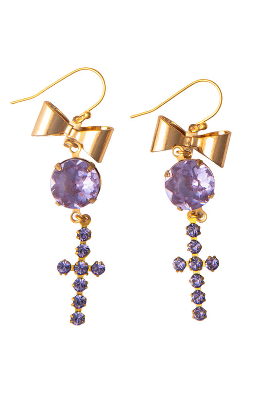 Vintage Bow Earrings With Purple Cross Drops | Hopetown & Huntert