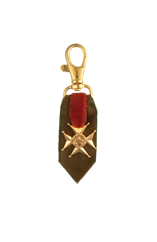 Vintage Medal Bag Charm On Olive Green And Orange Ribbon | Hopetown & Hunter