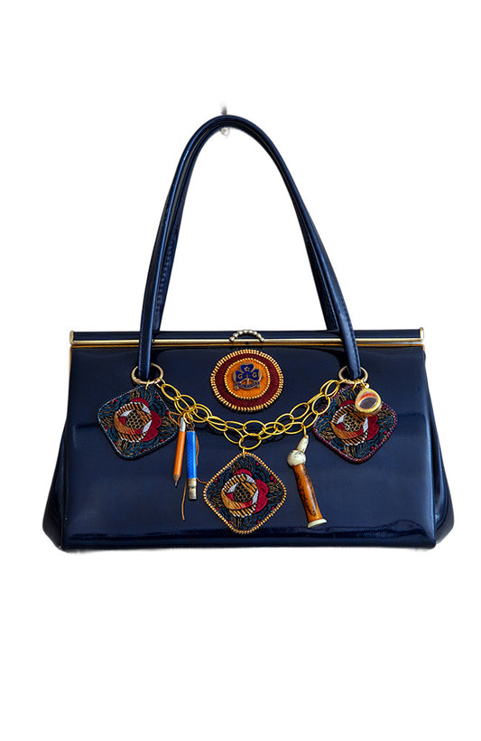 Vintage Navy Patent Bag With Charms | Hopetown & Hunter