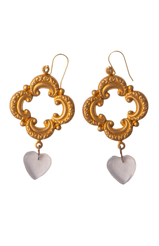Vintage Quatrefoil And Glass Hearts Earrings | Hopetown & Hunter