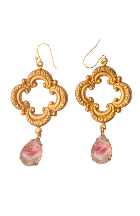 Vintage Quatrefoil Earrings With Pink Vintage Teardrops  | Hopetown & Hunter