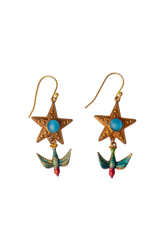 Vintage Star Drop Earrings With Bird Charms | Hopetown & Hunter
