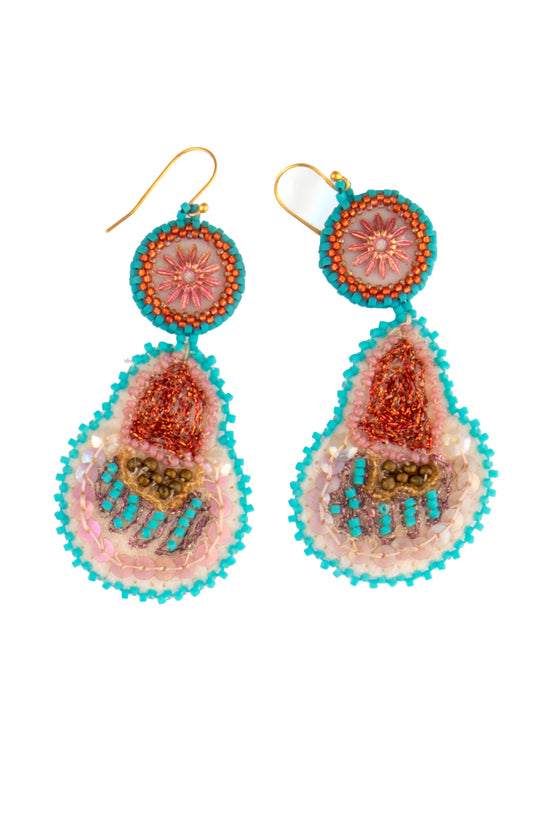 Vintage Textile Drop Earrings With Turquoise Beadwork | Hopetown & Hunter