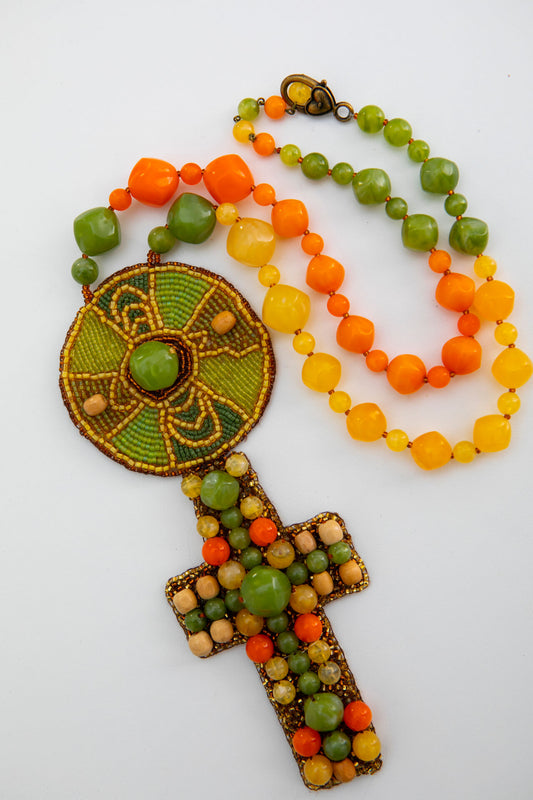 Vintage Bead and Handmade Cross Necklace