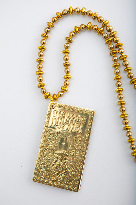 Vintage Brass Shopping List Book on Brass Necklace