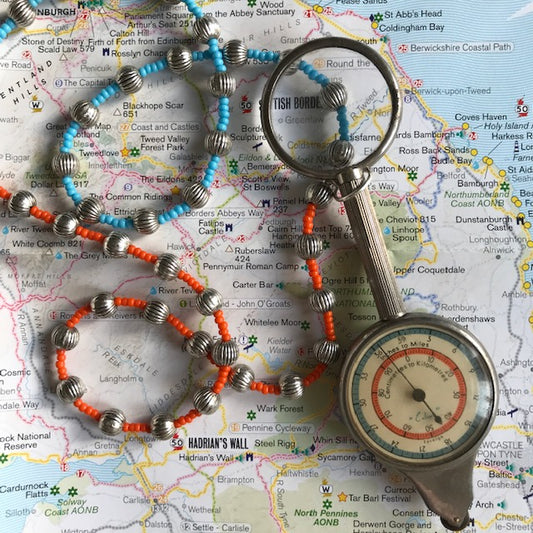 Vintage Opisometer on Orange and Turquoise Necklace
