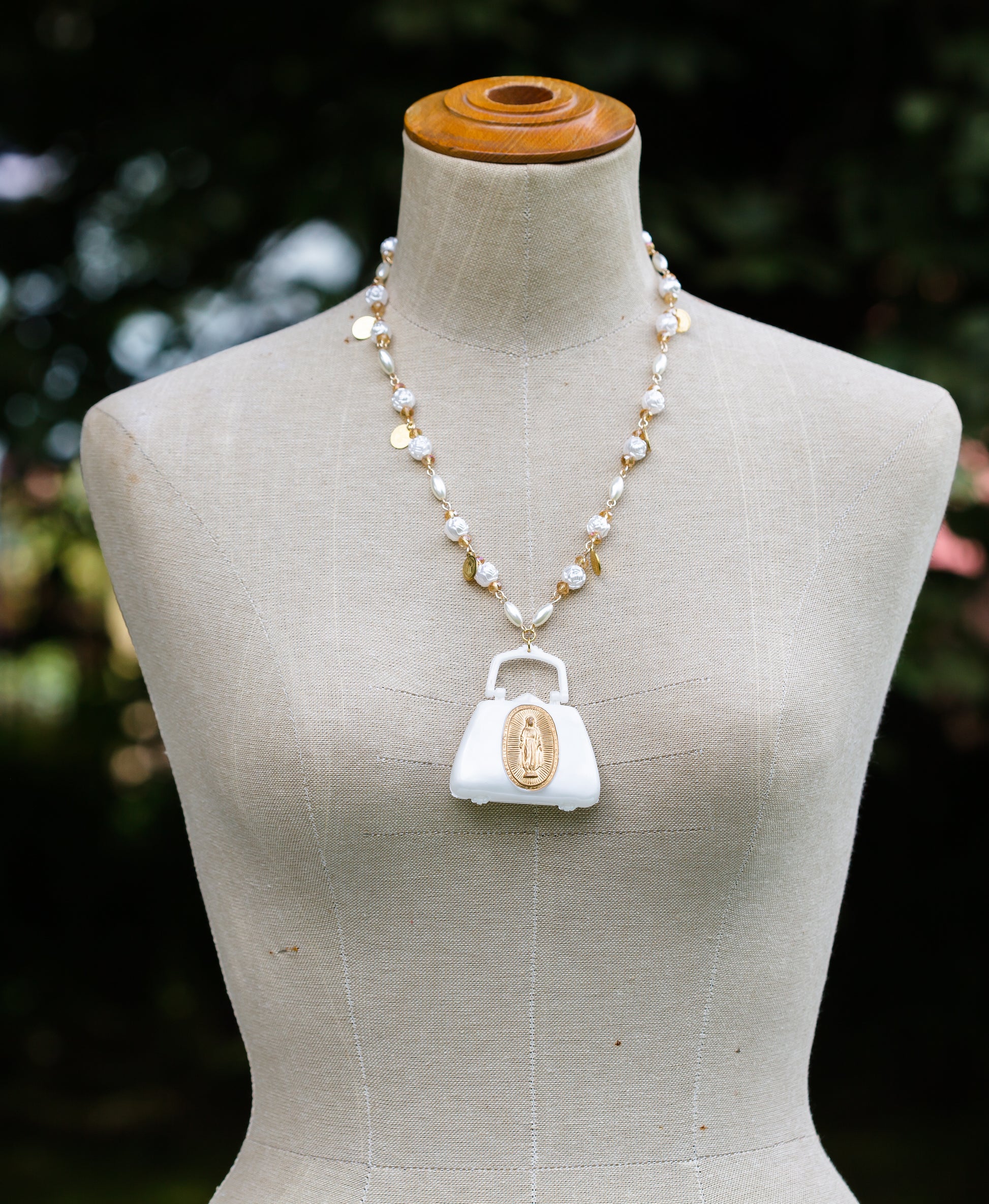 Vintage White Dolls Handbag Necklace