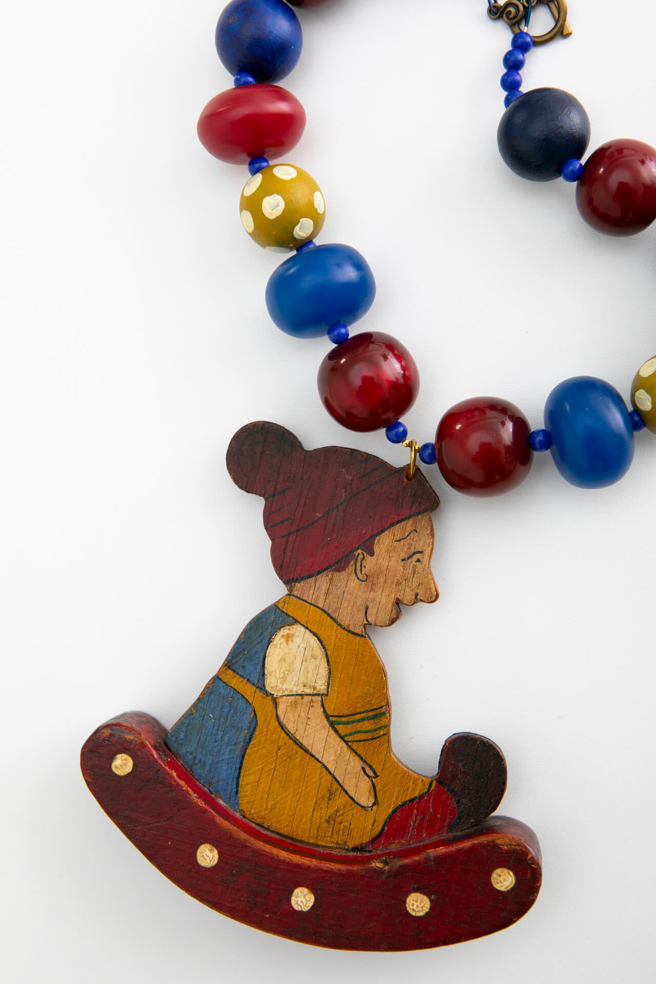 Vintage Wood Swing Boat Toy on Chunky Bead Necklace