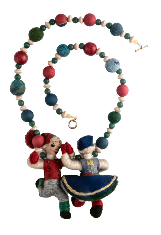 Vintage Wool Dancing Figures Necklace