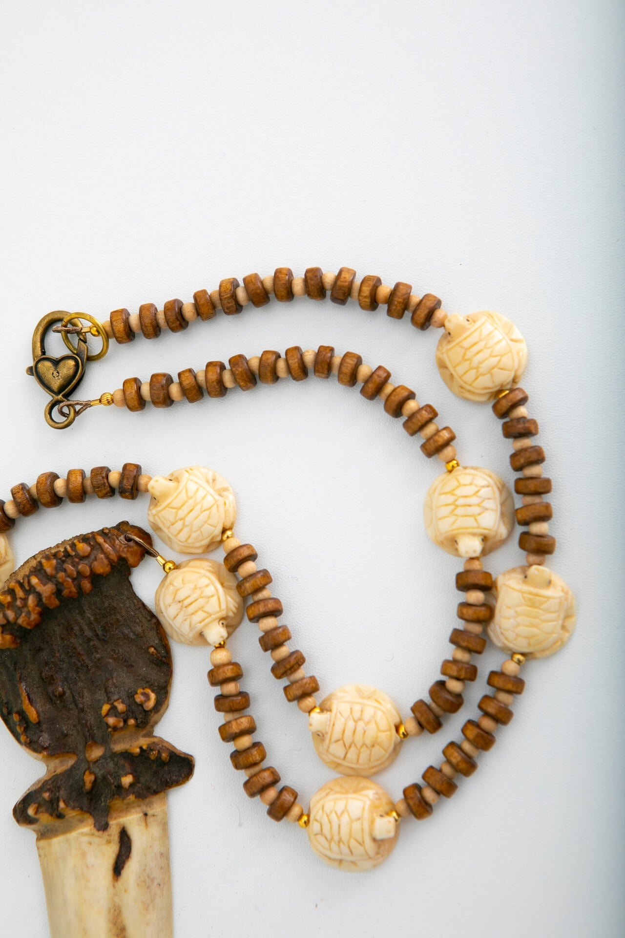 Wood and Handcarved Horn Turtles Necklace with Elegant Vintage Antler Letter Opener Pendant | Hopetown & Hunter
