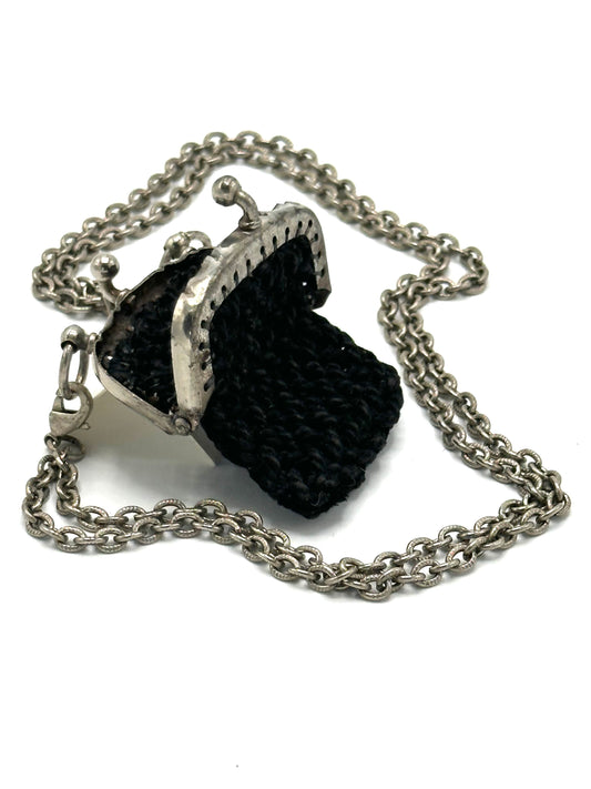 Vintage Black Crocheted Coin Purse Necklace | Hopetown & Hunter