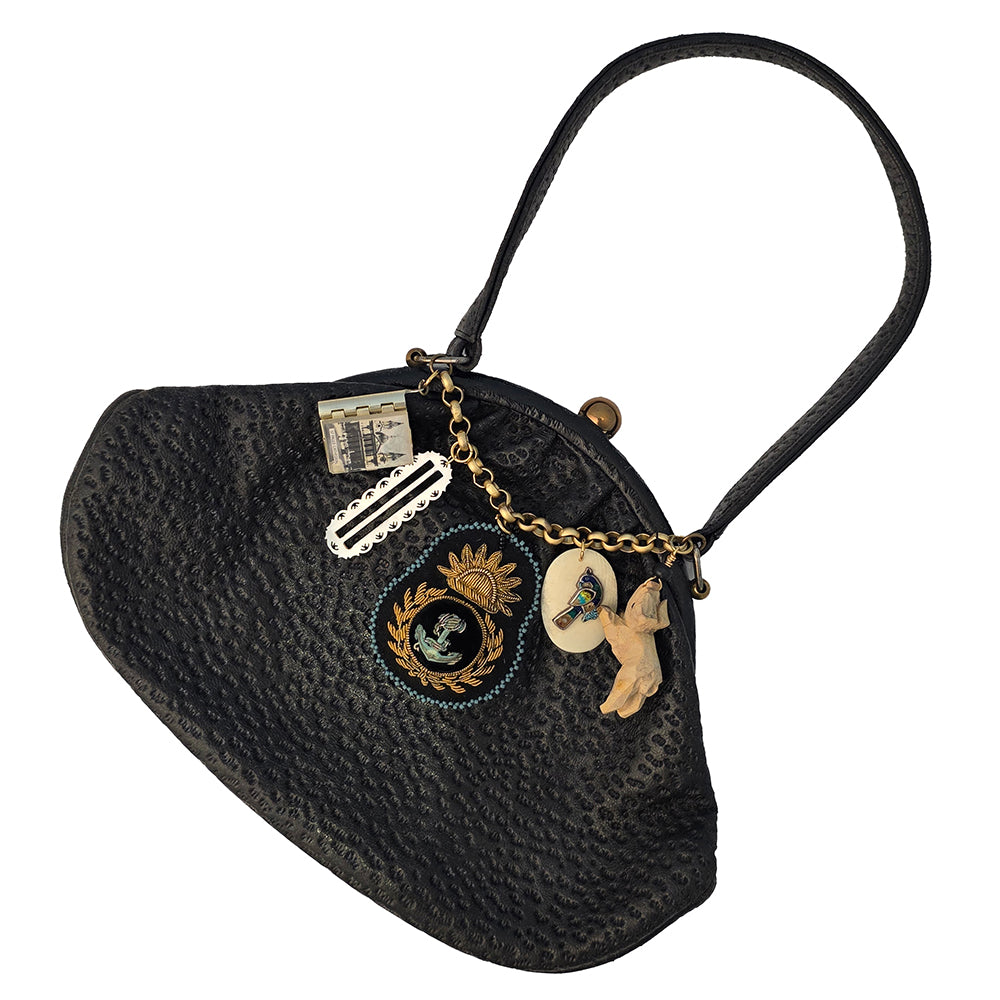 Vintage Black Handbag with Hand Made Charms | Hopetown & Hunter
