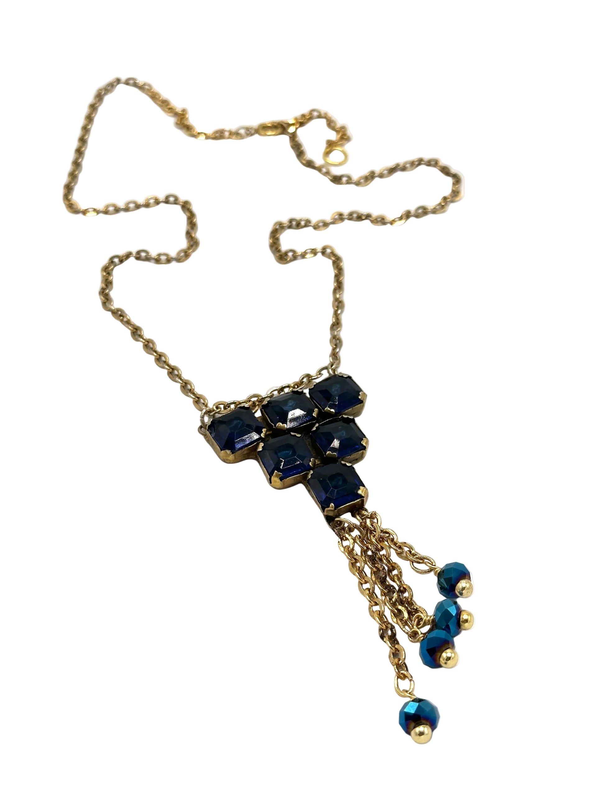 Vintage Blue Glass And Chain Necklace With Tassel | Hopetown & Hunter