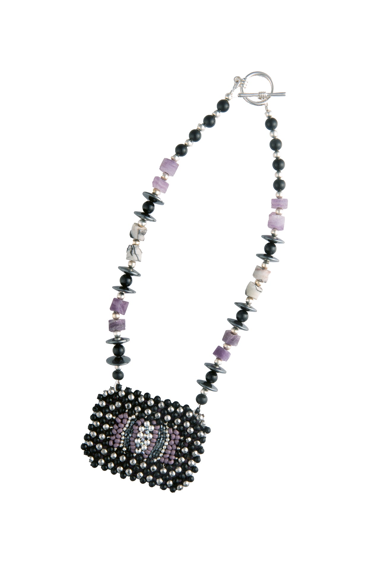 Vintage Buckle with Handbeaded Embellishments on Short Haematite and Purple Quartz Necklace | Hopetown & Hunter