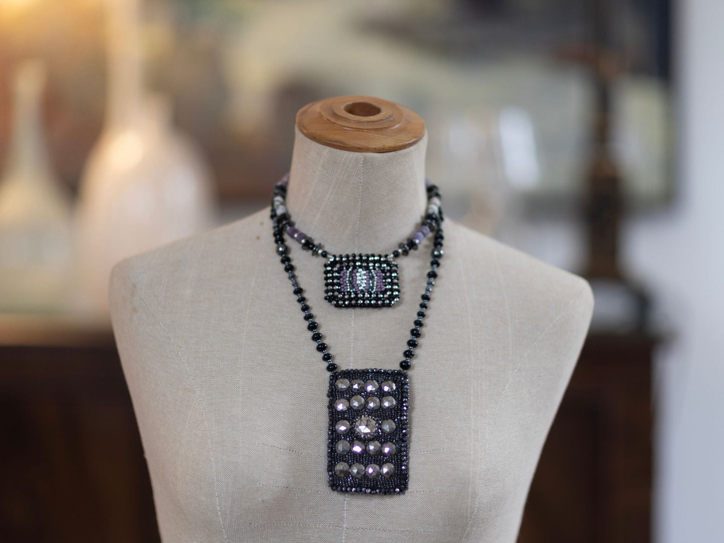Hand embellished Vintage Costume Buckle on Short Purple and Black Necklace | Hopetown & Hunter