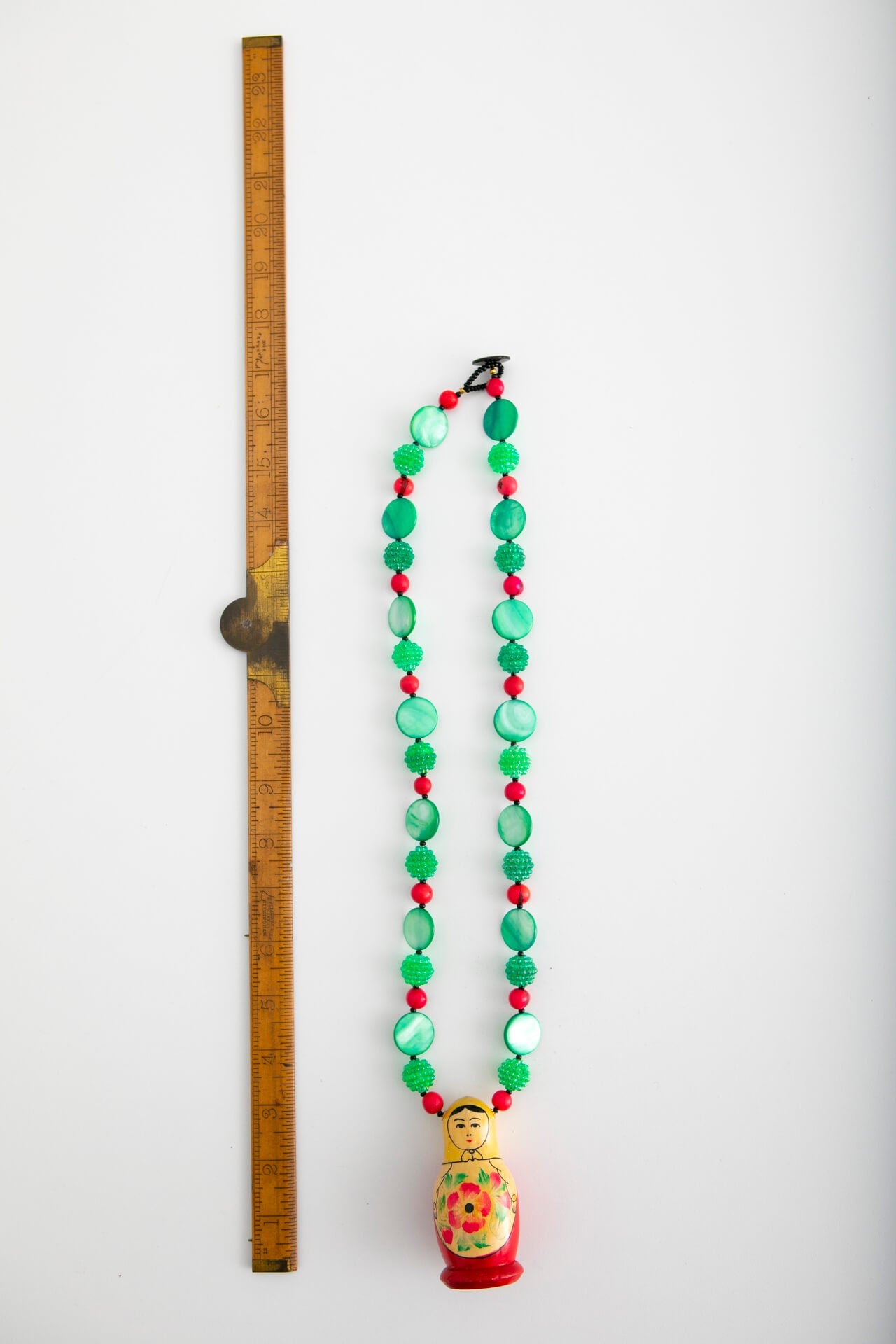 Colouful Small Folk Art Matryoshka Doll on Long Pink and Green Necklace | Hopetown & Hunter