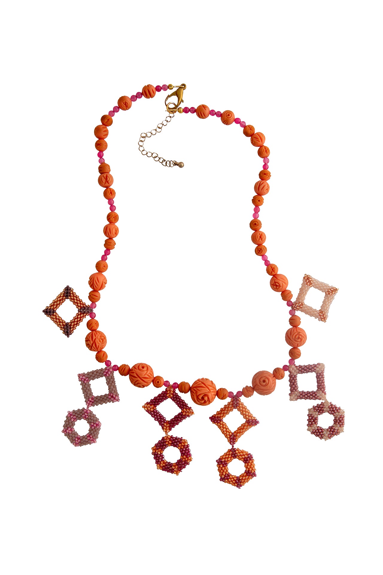 Vintage Orange Bead Necklace with Handbeaded Shapes | Hopetown & Hunter