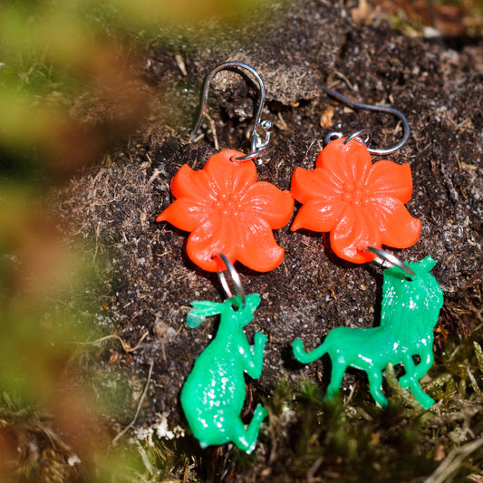 Vintage Orange Flower with Green Animal Earrings | Hopetown & Hunter