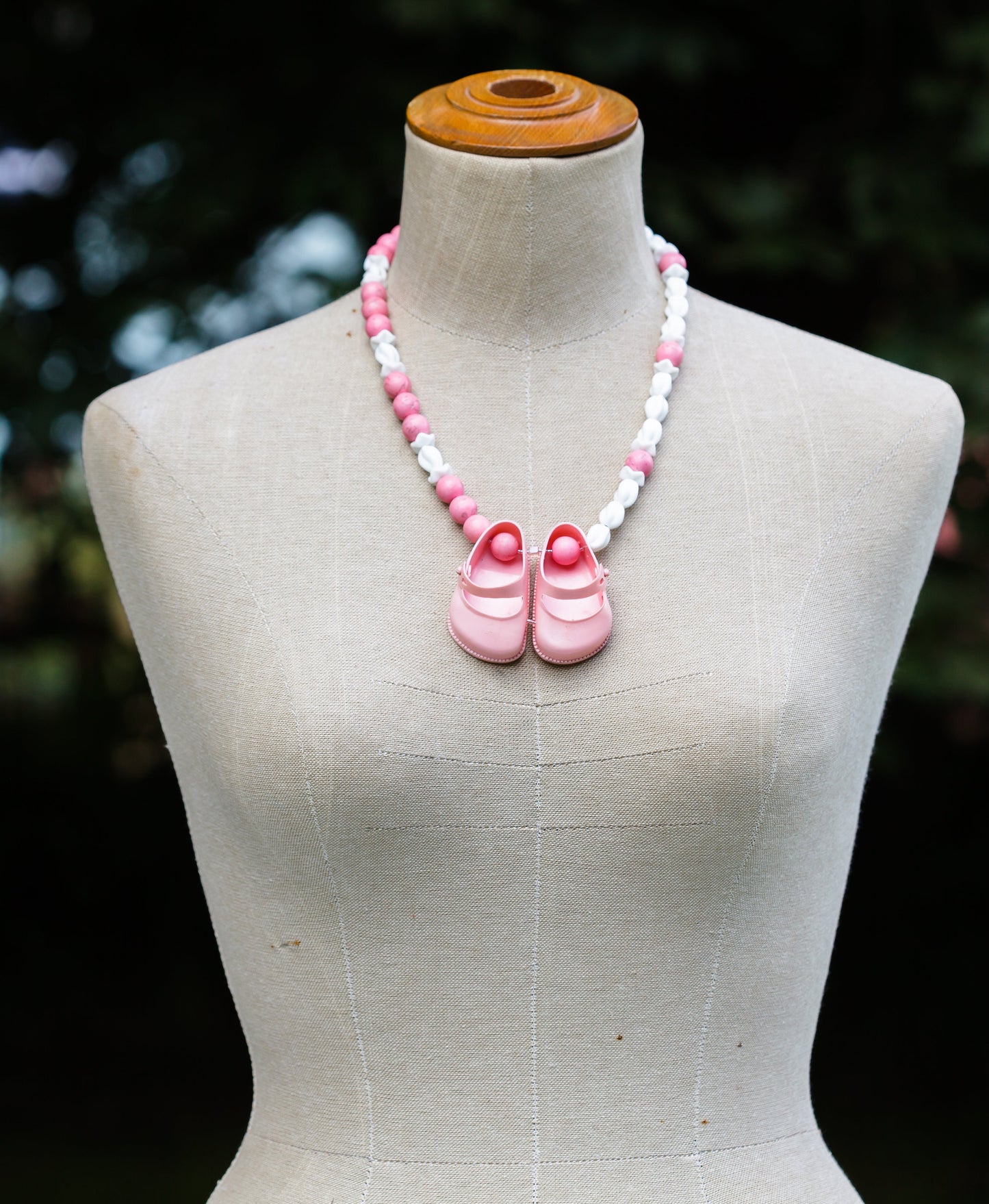 Vintage Pink Rubber Dolls Shoes Necklace | Hopetown & Hunter