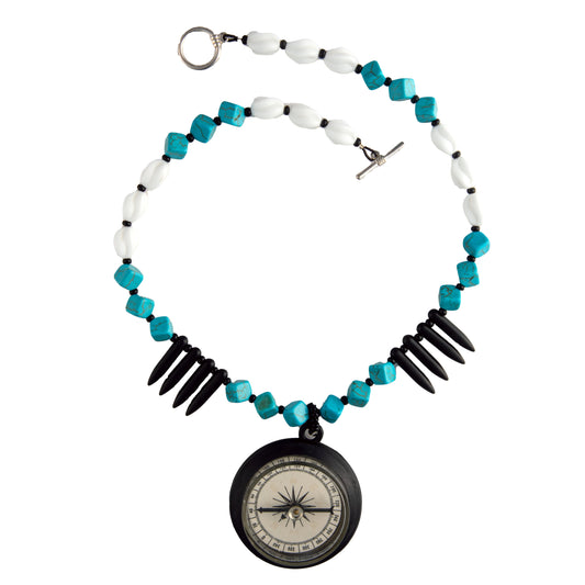 Vintage Plastic Compass on White and Turquoise Necklace | Hopetown & Hunter