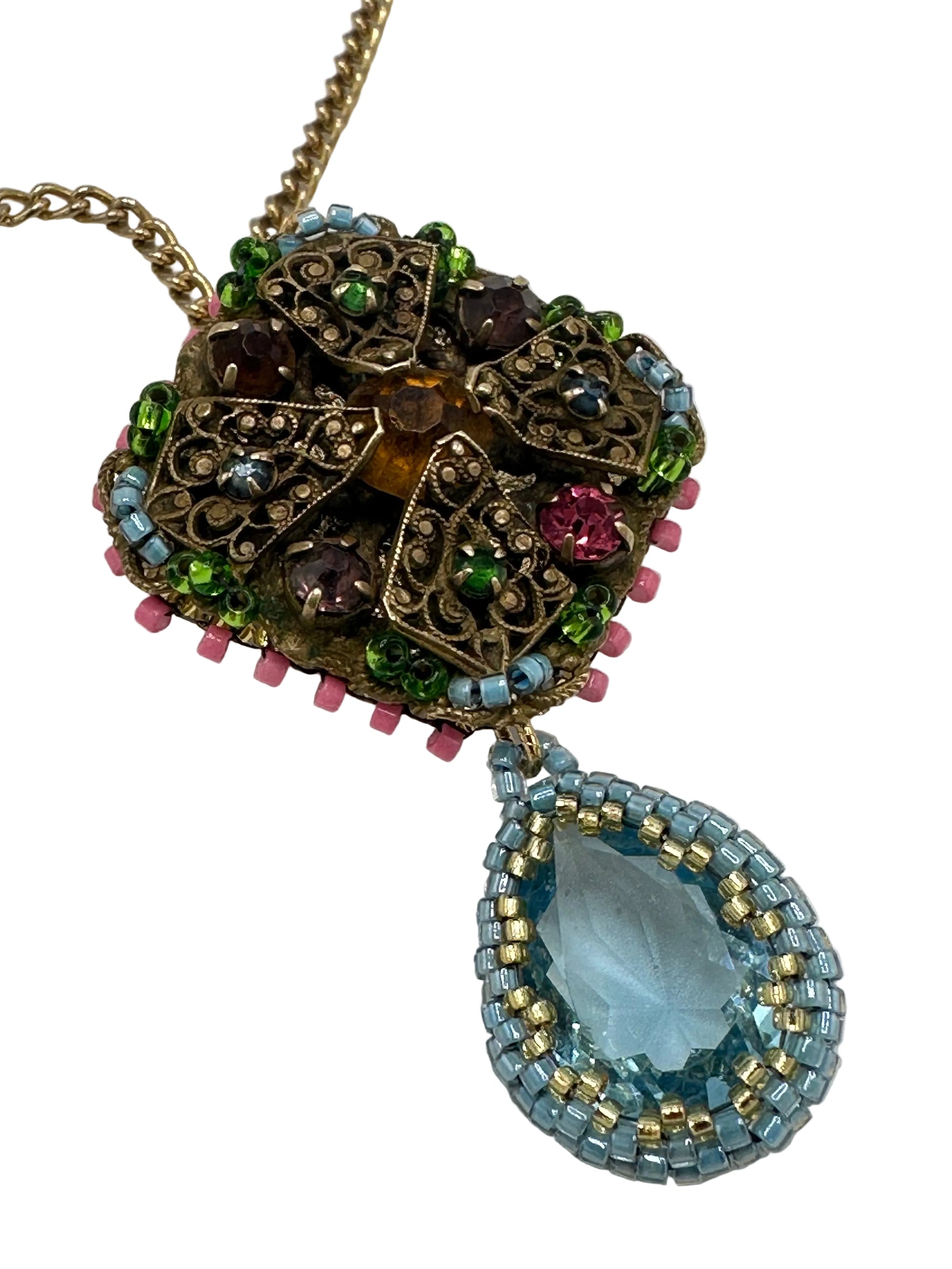 Vintage Square Brooch And Blue Dropper Necklace | Hopetown & Hunter