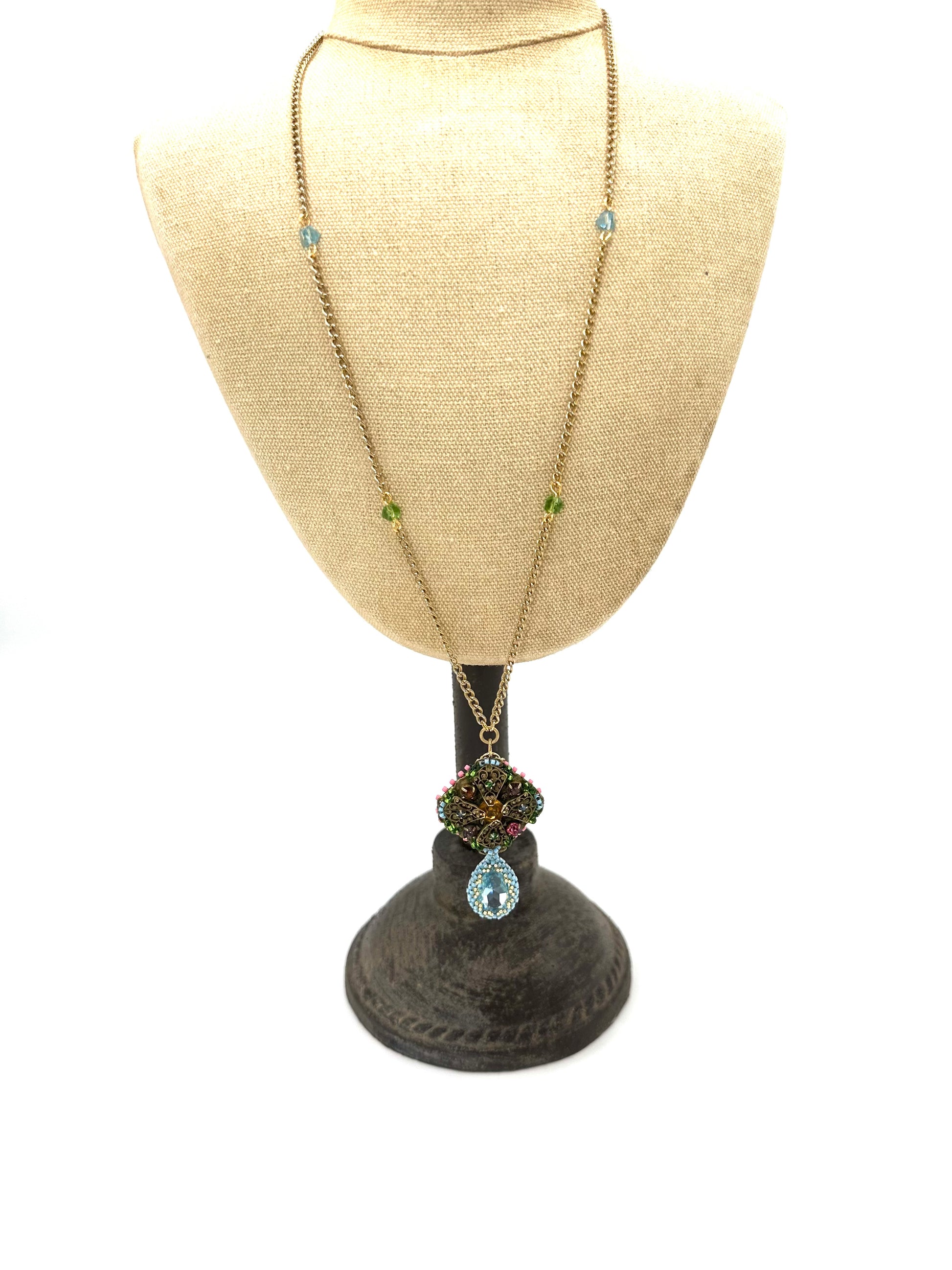 Vintage Square Brooch And Blue Dropper Necklace | Hopetown & Hunter
