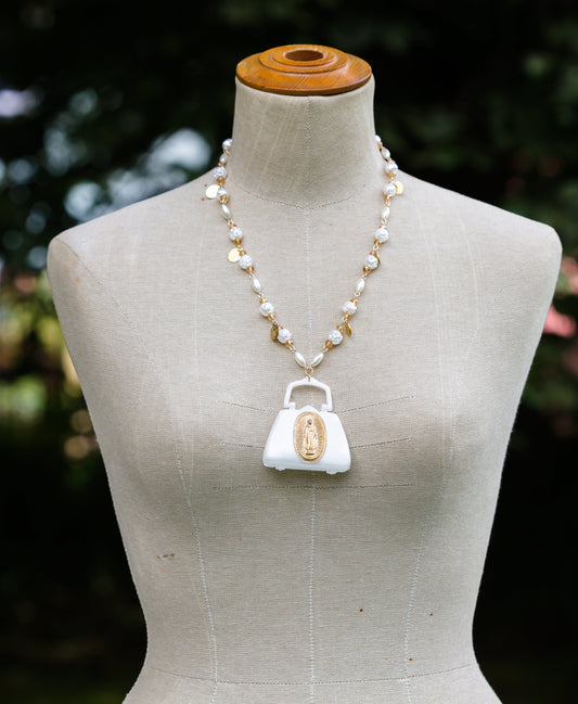 Vintage Plastic White Dolls Handbag Necklace | Hopetown & Hunter