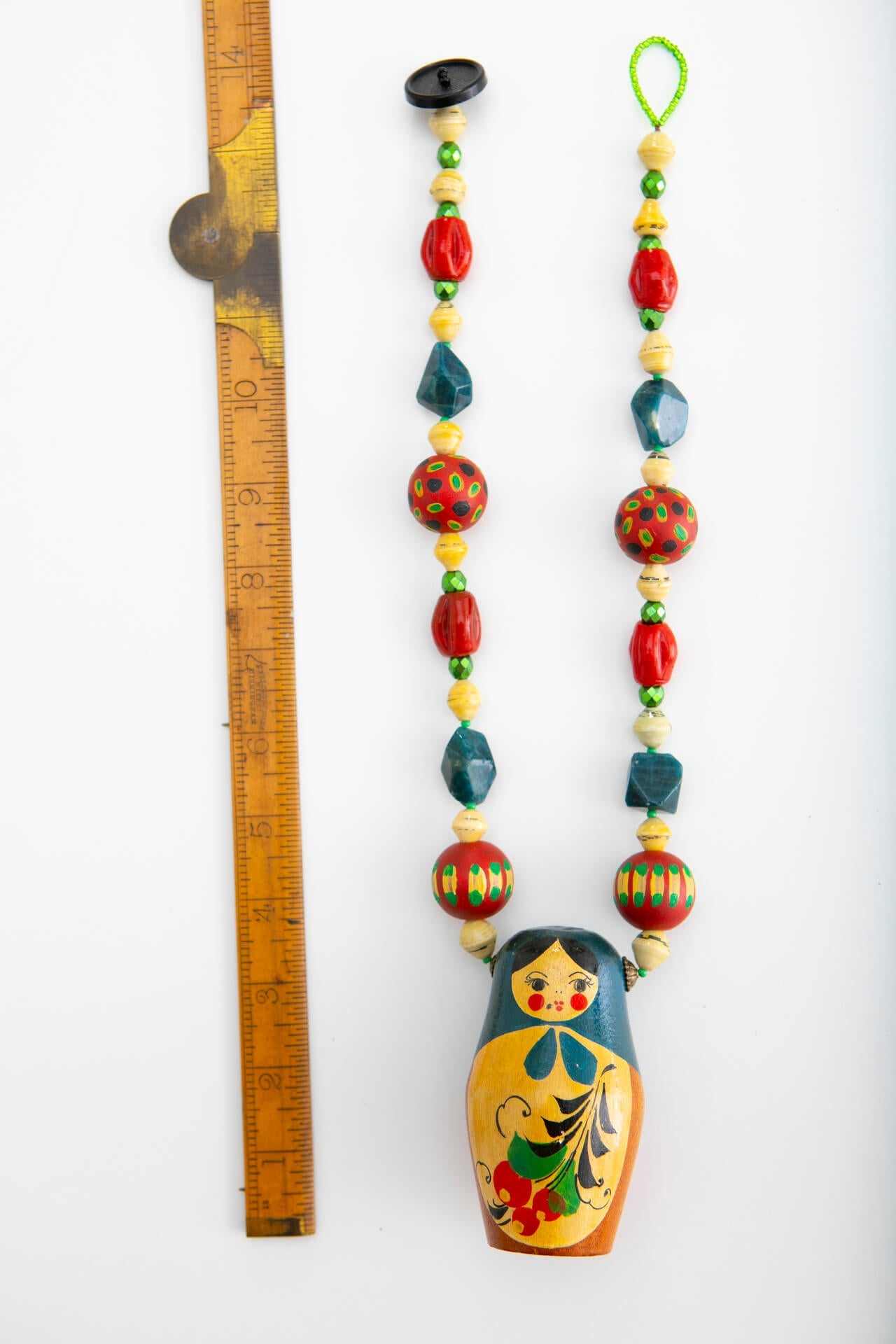 Vintage Matroyshka Doll Necklace on Red and Blue Necklace | Hopetown & Hunter