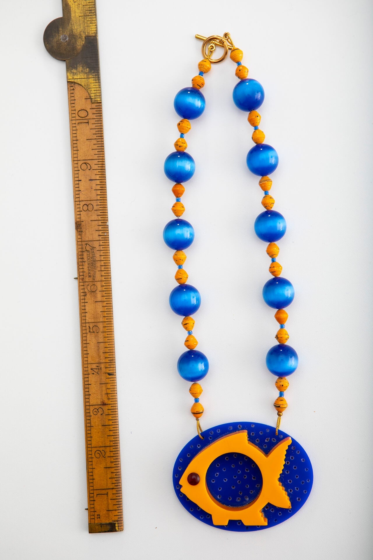 Handmade Vintage Yellow Fish Napkin Ring on Blue Necklace | Hopetown & Hunter