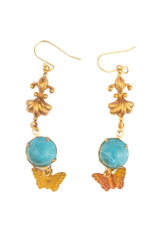 Yellow Butterfly Drop Earrings