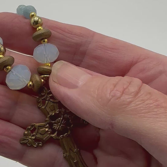 Blue Bead & Vintage Cross Necklace | Hopetown & Hunter