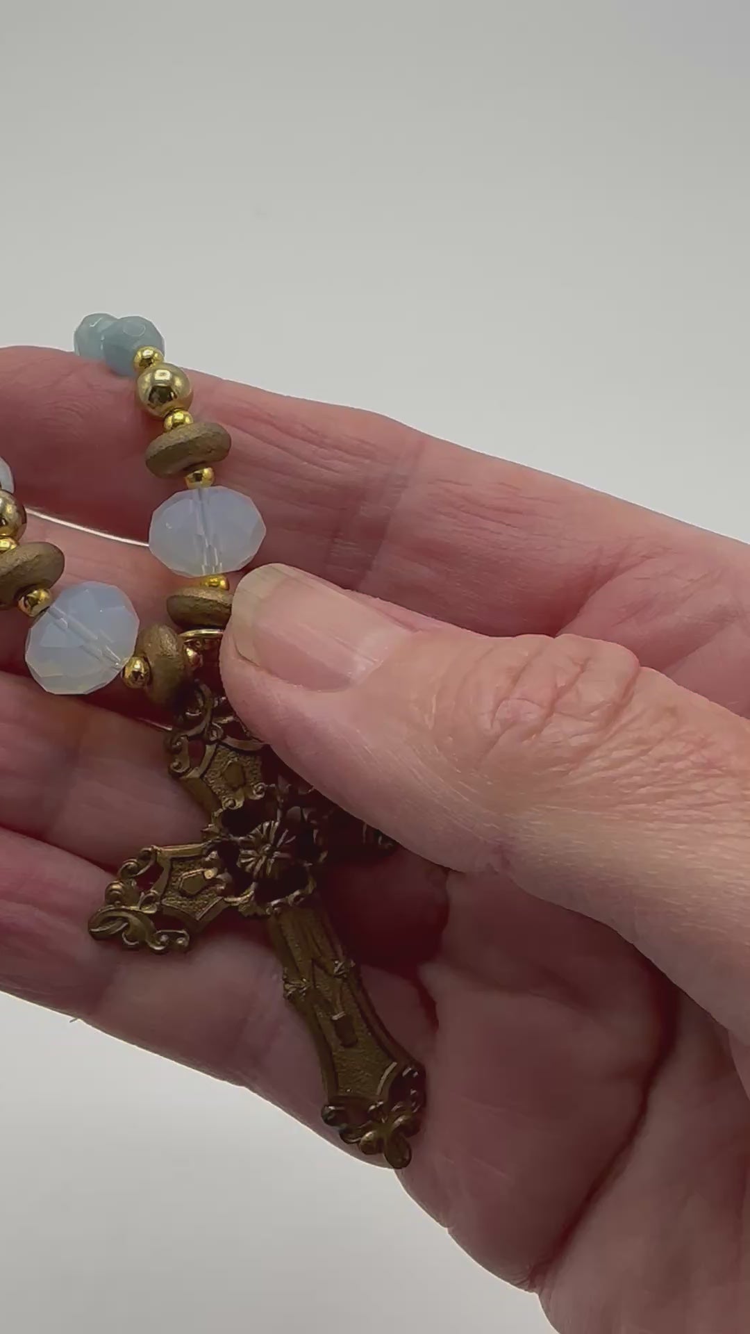 Blue Bead & Vintage Cross Necklace | Hopetown & Hunter