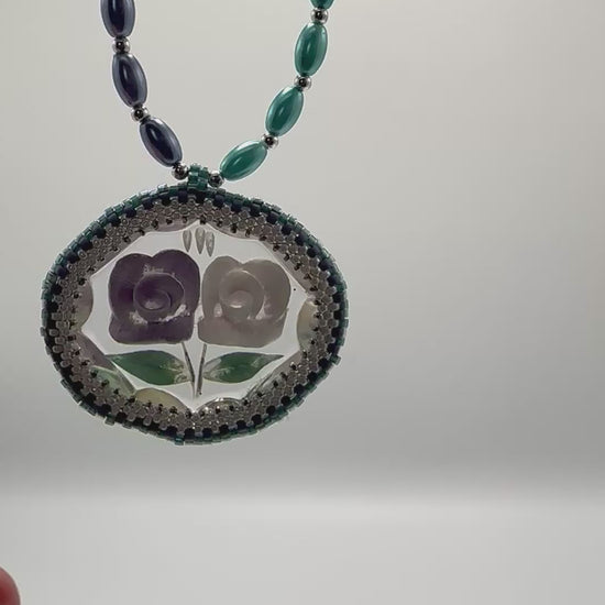 Purple And White Flower Lucite Pendant On Pearl Necklace | Hopetown & Hunter