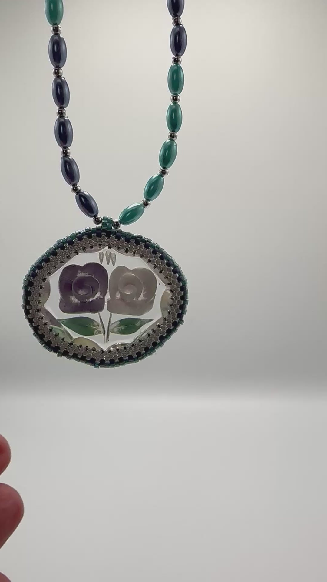 Purple And White Flower Lucite Pendant On Pearl Necklace | Hopetown & Hunter
